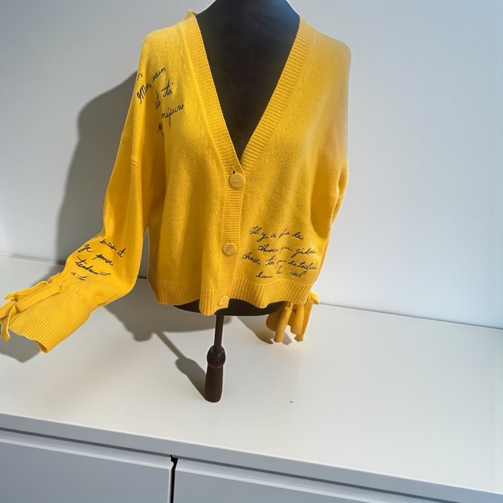 Cinq à Sept Yellow Cardigan with Script Detail